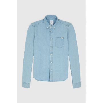 Camasa din denim cu guler fixat cu nasturi - Albastru pastel
