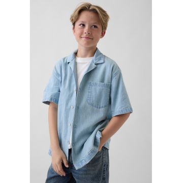 Camasa din denim cu maneci scurte - Albastru deschis