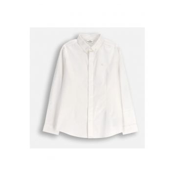 Camasa eleganta  alb - bumbac - broderie decorativa - croiala slim - pentru baieti -