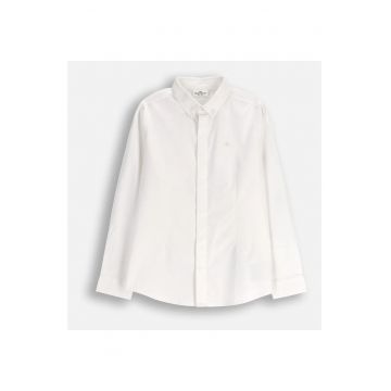 Camasa eleganta  alb - bumbac - broderie decorativa - croiala slim - pentru baieti -