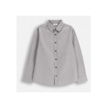 Camasa eleganta -  gri - bumbac - cu guler - broderie decorativa