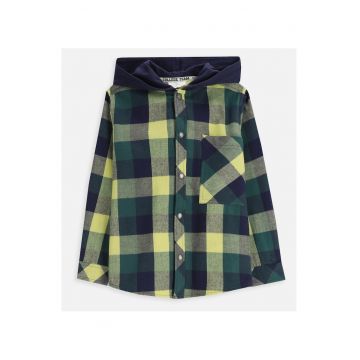 Camasa flanelata  verde - cu gluga - bumbac - pentru baieti 2-7 ani
