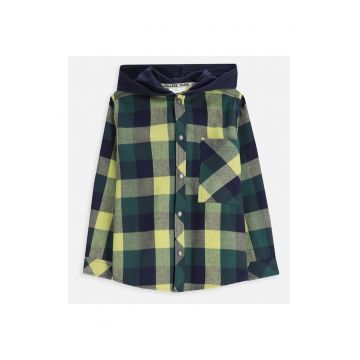 Camasa flanelata  verde - cu gluga - bumbac - pentru baieti 2-7 ani