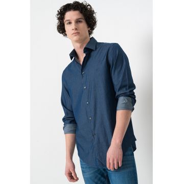 Camasa regular fit din material chambray - Albastru melange