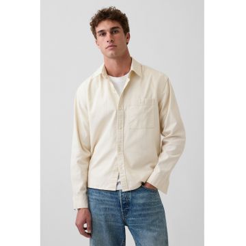 Camasa relaxed fit din bumbac si in - Galben pal