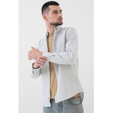 Camasa slim fit cu model in dungi - Negru stins/Alb murdar