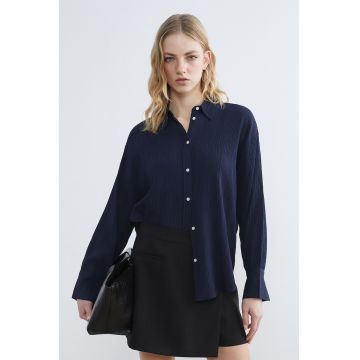 Camasa texturata cu maneci lungi - Bleumarin