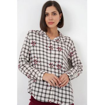 Camasi dama -  camasa cu carouri - negru - 100% viscoza - maneca lunga
