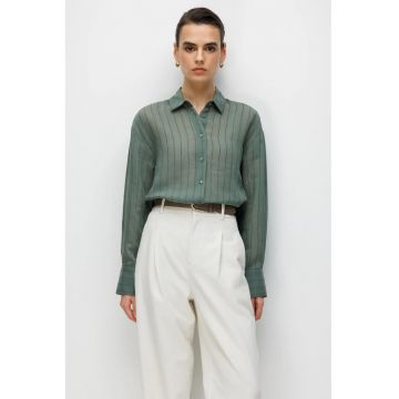 Camasi dama -  camasa cu dungi - verde kaki - 85% viscoza - 15% poliamida - maneca lunga