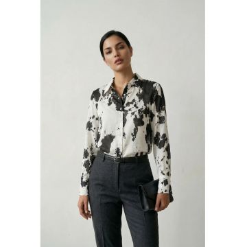 Camasi dama -  camasa cu imprimeu abstract - negru - 100% poliester - maneca lunga