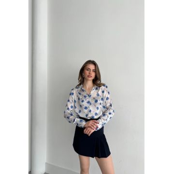 Camasi dama -  camasa cu imprimeu floral - maneca lunga - albastru cerulean - 100% poliester