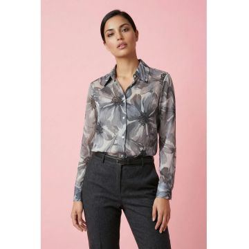 Camasi dama -  camasa cu imprimeu floral - negru - poliester - maneca lunga