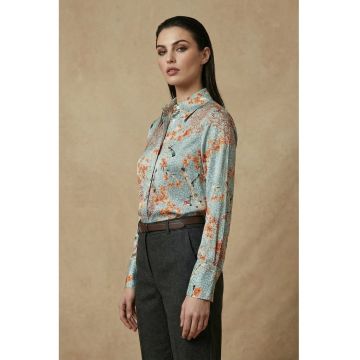 Camasi dama -  camasa cu maneca lunga - imprimeu floral - verde salvie - poliester