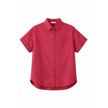 Camasi dama -  camasa cu maneca scurta - buzunare - rosu burgundy - bumbac/poliester