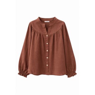 Camasi dama -  camasa de bumbac muselina - maneca lunga - maro cafea - 100% bumbac