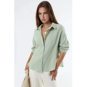 Camasi dama -  camasa din bumbac texturat - verde menta - maneca lunga - cu nasturi -