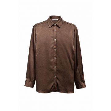 Camasi dama -  camasa din satin - maneca lunga - maro cafea - 100% poliester