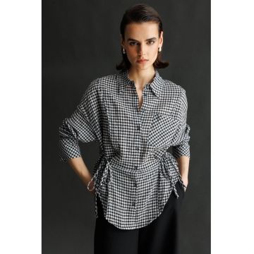 Camasi dama -  camasa in carouri Gingham - maneca lunga - negru - bumbac