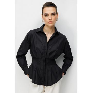 Camasi dama -  camasa poplin - maneca lunga - negru - bumbac -