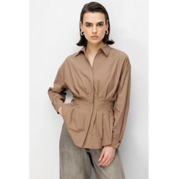 Camasi dama -  camasa poplin mulata - maneca lunga - maro mocha - bumbac