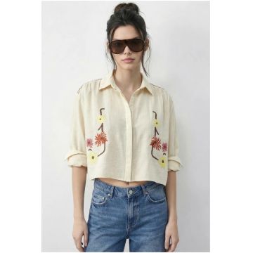 Camasi dama -  camasa scurta brodata - galben chihlimbar - maneca lunga - 84% modal - 16% poliester