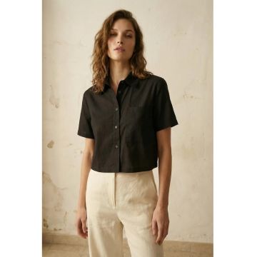 Camasi dama -  camasa scurta - negru - 100% bumbac - cu buzunar
