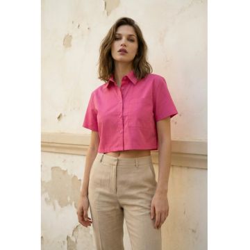 Camasi dama -  camasa scurta - roz magenta - 100% bumbac - cu buzunar