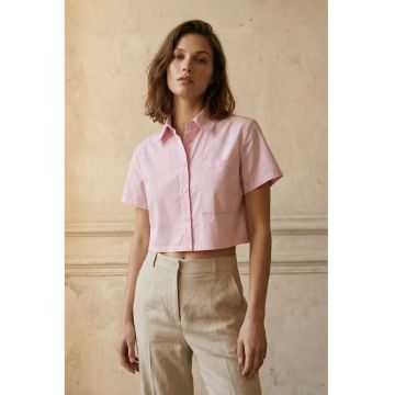 Camasi dama -  camasa scurta - roz pudrat - 100% bumbac - cu buzunar