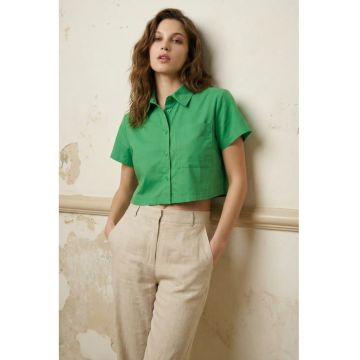 Camasi dama -  camasa scurta - verde - 100% bumbac - cu buzunar