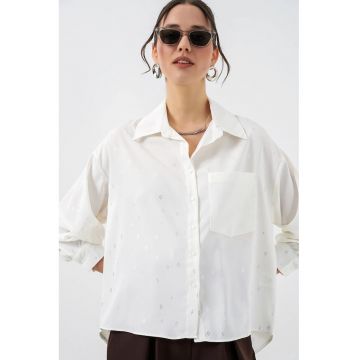 Camasi dama -  camasa supradimensionata - alb - 100% poliester - maneca lunga - cu buzunar