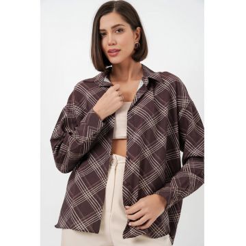 Camasi dama -  camasa supradimensionata - carouri - maro mocha - 80% viscoza - 20% nailon