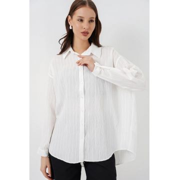Camasi dama -  camasa supradimensionata cu dungi - alb - textil