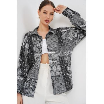 Camasi dama -  camasa supradimensionata - gri carbune - 100% poliester