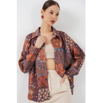Camasi dama -  camasa supradimensionata - imprimeu Paisley - rosu caramiziu - 100% poliester