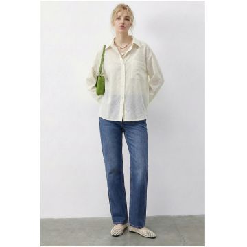 Camasi dama -  camasa texturata cu nasturi - crem natural - bumbac-poliester -