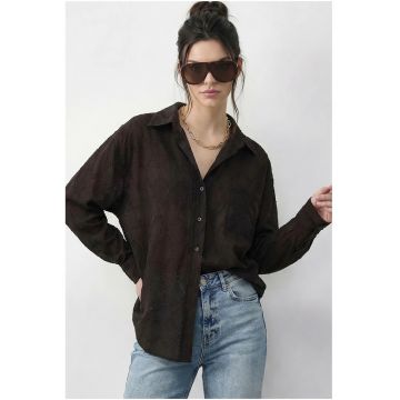 Camasi dama -  camasa texturata cu nasturi - maro mocha inchis - bumbac 70% -