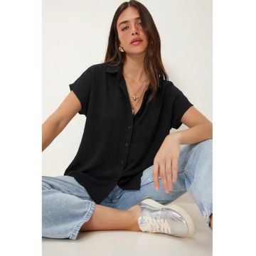 Camasi dama - Happiness Istanbul - camasa casual cu nasturi - negru - 100% viscoza