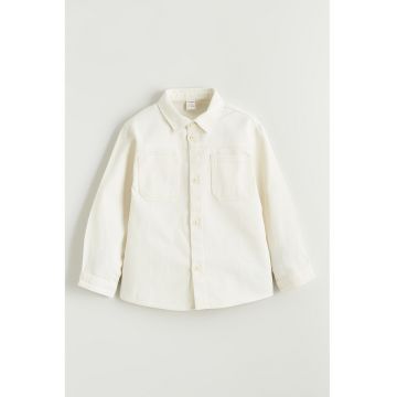 Jacheta-camasa din denim cu buzunare pe piept - Crem