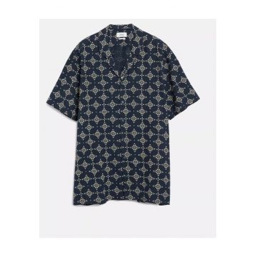 Big Sizes Camasa barbati big sizes - din bumbac - cu imprimeu - Resort fit - Bleumarin inchis