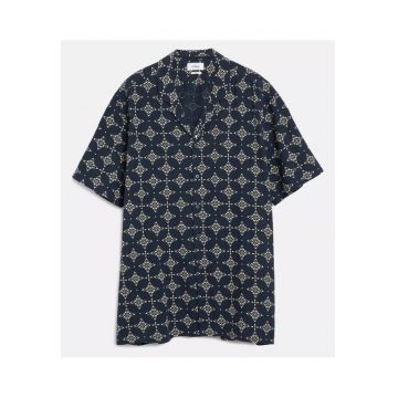 Big Sizes Camasa barbati big sizes - din bumbac - cu imprimeu - Resort fit - Bleumarin inchis -
