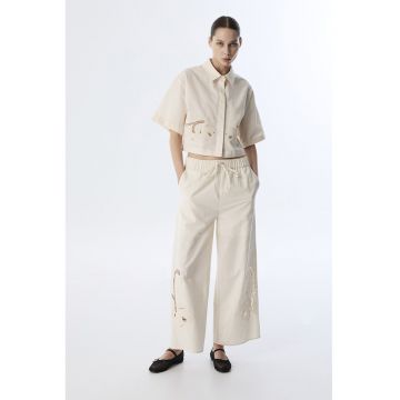Camasa crop din amestec de in - Bej deschis