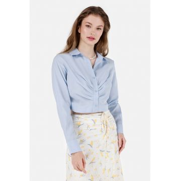 Camasa crop din amestec de lyocell - Albastru deschis