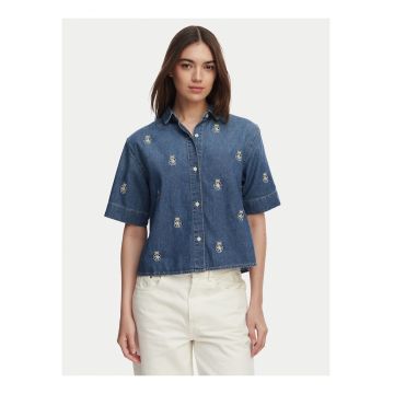 Camasa crop din denim cu model