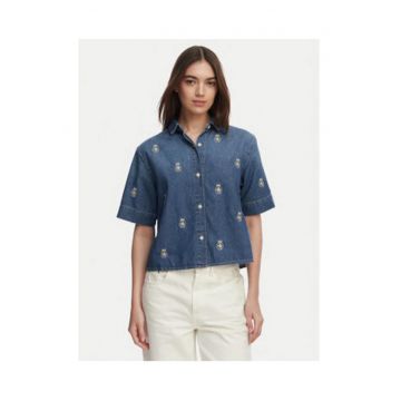 Camasa crop din denim cu model