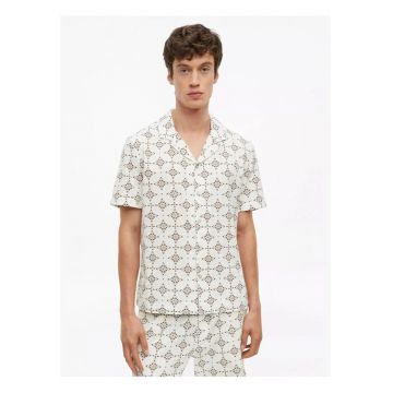 Camasa cu maneca scurta barbati - din bumbac - cu imprimeu - Resort fit - Alb -