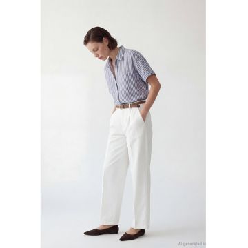 Camasa cu maneci scurte si model in dungi - Alb/Violet prafuit