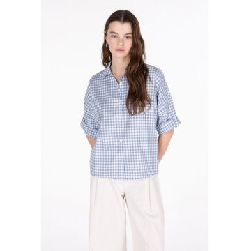 Camasa cu model gingham cu maneci medii - Alb/Albastru