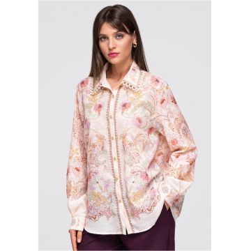 Camasa dama cu guler clasic - maneci lungi si legare in fata - Roz - M/L