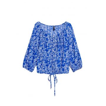 Camasa dama -  Model cu imprimeu floral - Viscoza - Alb/Albastru - Alb/Albastru