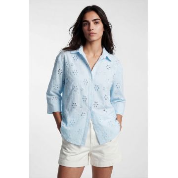 Camasa de bumbac cu decupaje brodate - Albastru pastel